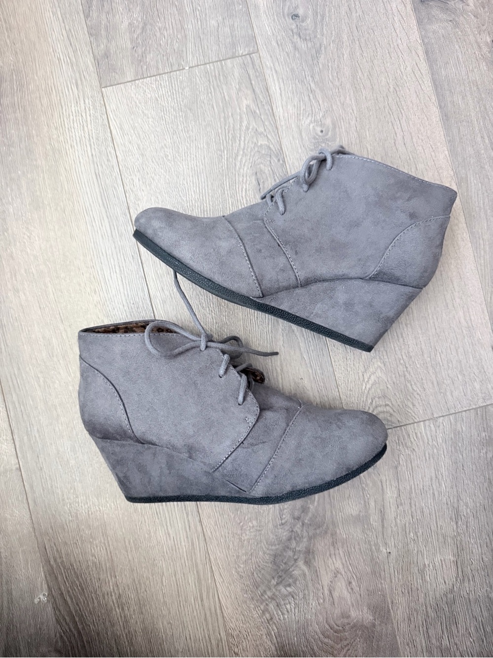 Maurices Gray Suede Lace-Up Wedge Ankle Boots